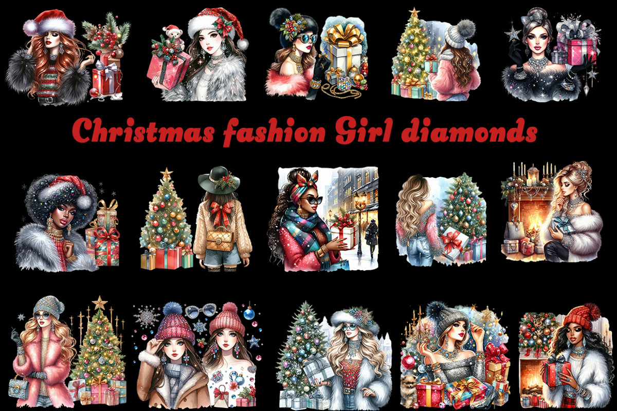 Christmas fashion Girl diamonds png, a Seasonal Illustration by FITALARTSNEDIGI (Photo 4 of 10)