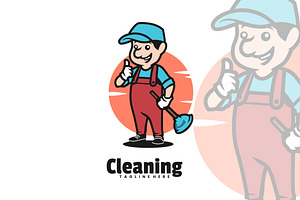 Cleaning Cartoon Logo Design., a Branding & Logo Template by VectorCraft