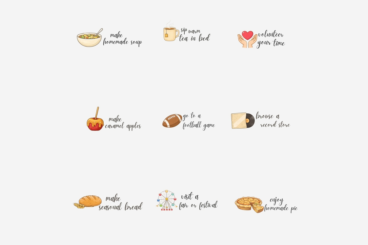Autumn Bucket List PNG Bundle Part 2, an Emoji Icon by Tanya Kart (Photo 3 of 4)