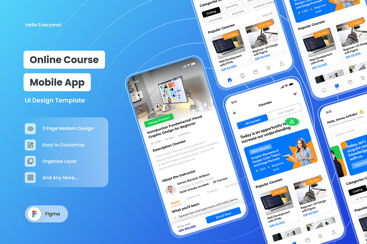 Academ Ease Course Mobile App UI Kit, an UI Kit Template by Annora Studio (Photo 1 of 3)