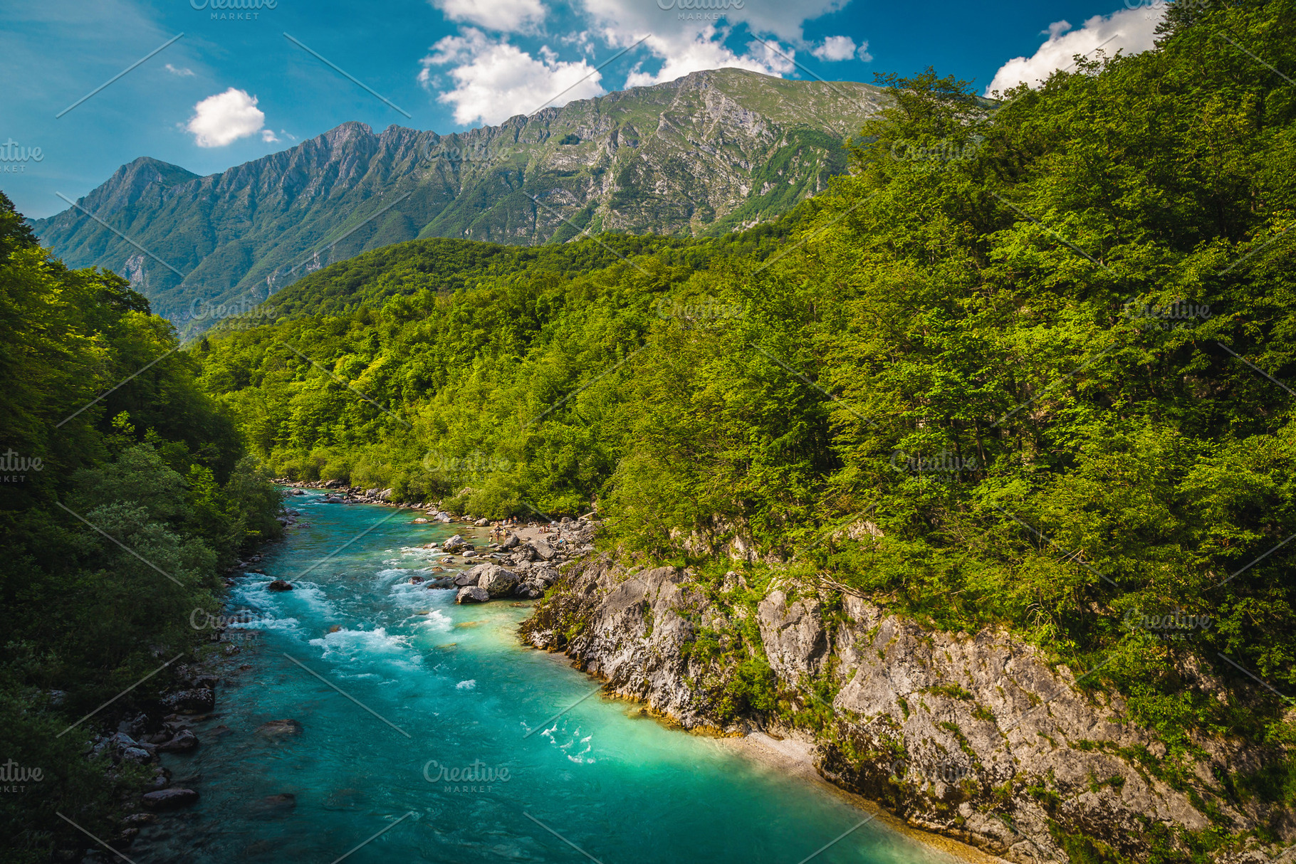 Soca river and high mountains, a Nature Photo by Alpine Dreams