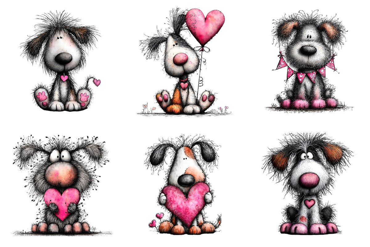 Quirky Valentine Dogs Clipart, an Animal Illustration by GatewayDesign (Photo 2 of 3)
