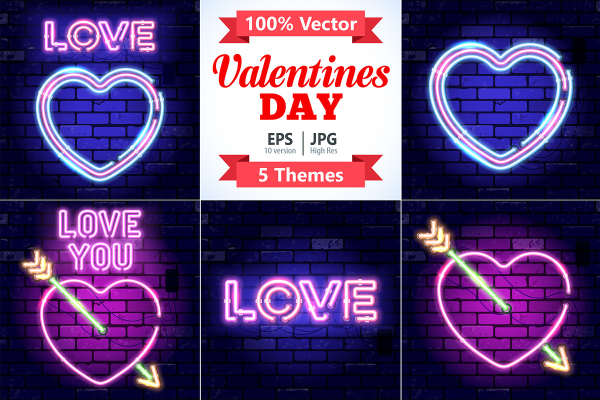 Valentines Day Neon Signboards, a Decorative Illustration by TAlex (Photo 1 of 6)