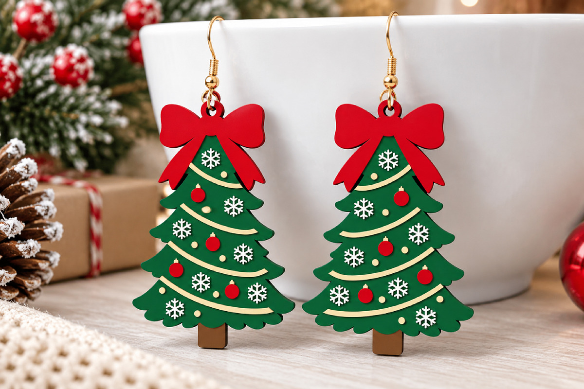 Christmas Tree Earrings Laser Cut, an Object Graphic by Canvas Craft (Photo 2 of 4)