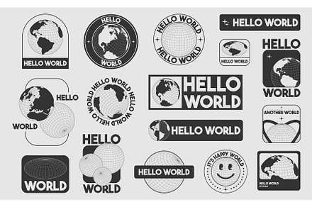 Y2k globe stickers with Hello World, an Illustration by art PVP - market
