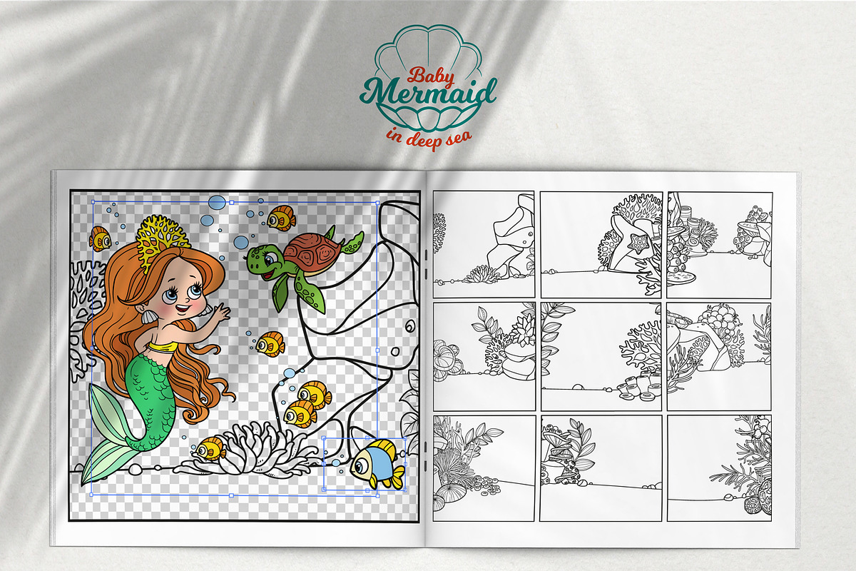 Mermaid in deep sea coloring pages, an Illustration by Azuzlikus (Photo 9 of 11)