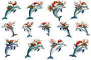 Watercolor Dolphin Christmas Clipart, a Graphic by CitraGraphics (Thumbnail 6 of 6)