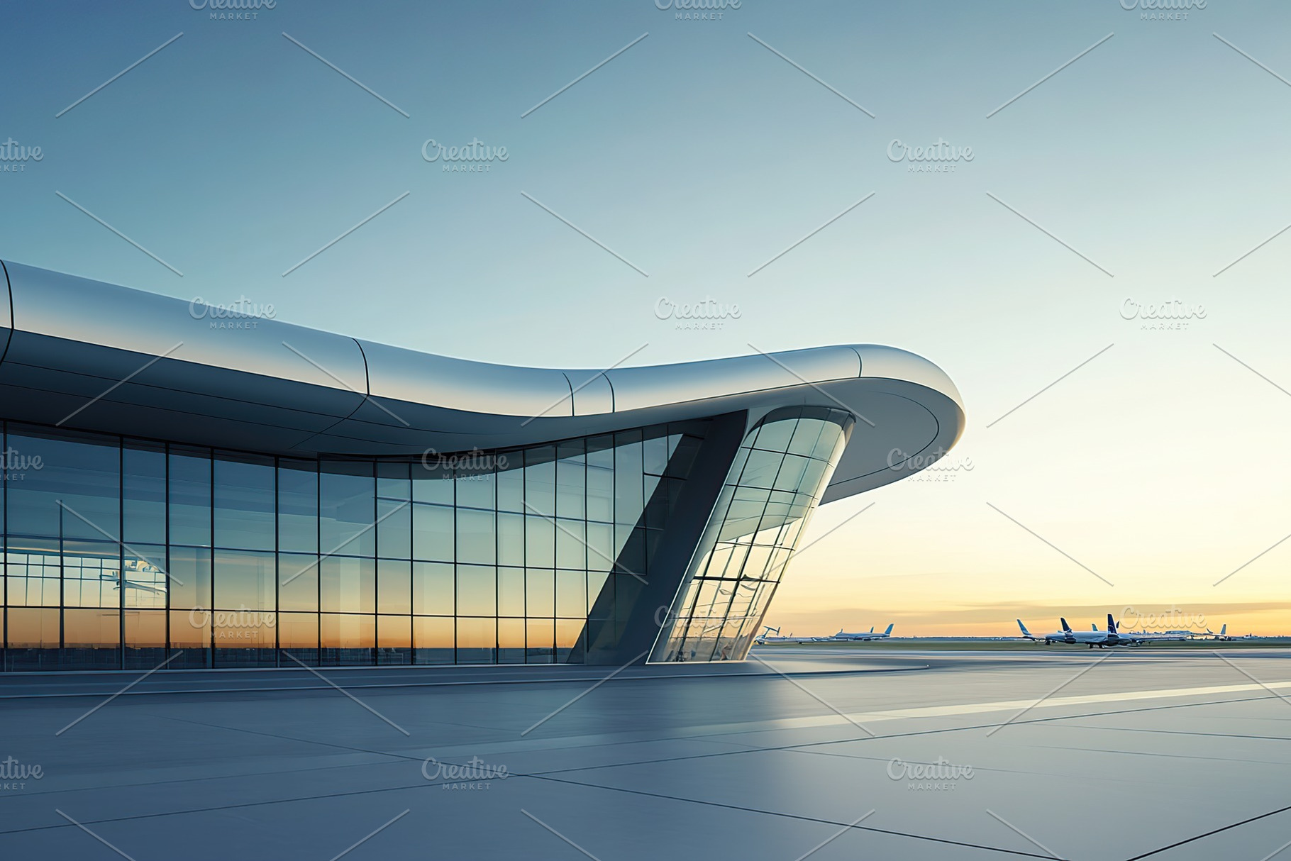 Beautiful futuristic facade of airport building, an Architecture Photo by AlyaAnd