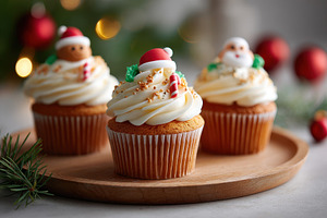 Festive cupcakes decorated for christmas holiday, a Food & Drink Photo by AlyaAnd