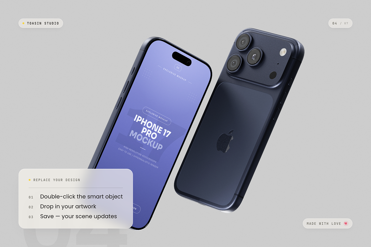 iPhone 17 Pro Mockup, an iPhone Mockup by Toasin Studio (Photo 4 of 7)