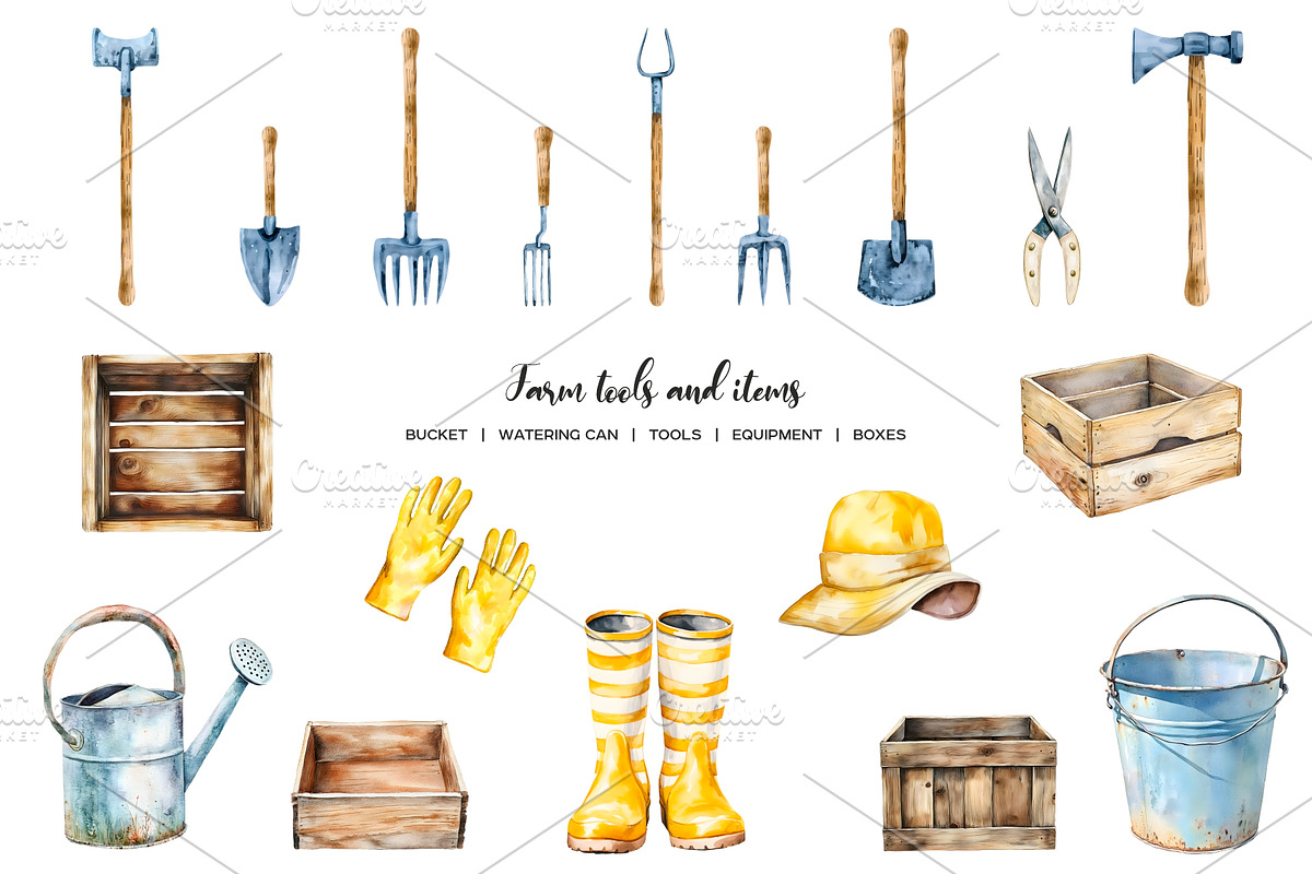 Watercolor farming life clipart, a Food Illustration by Art and Funny (Photo 4 of 7)