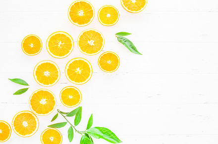 Fresh oranges pattern on white background, a Food & Drink Photo by Dvoevnore photos