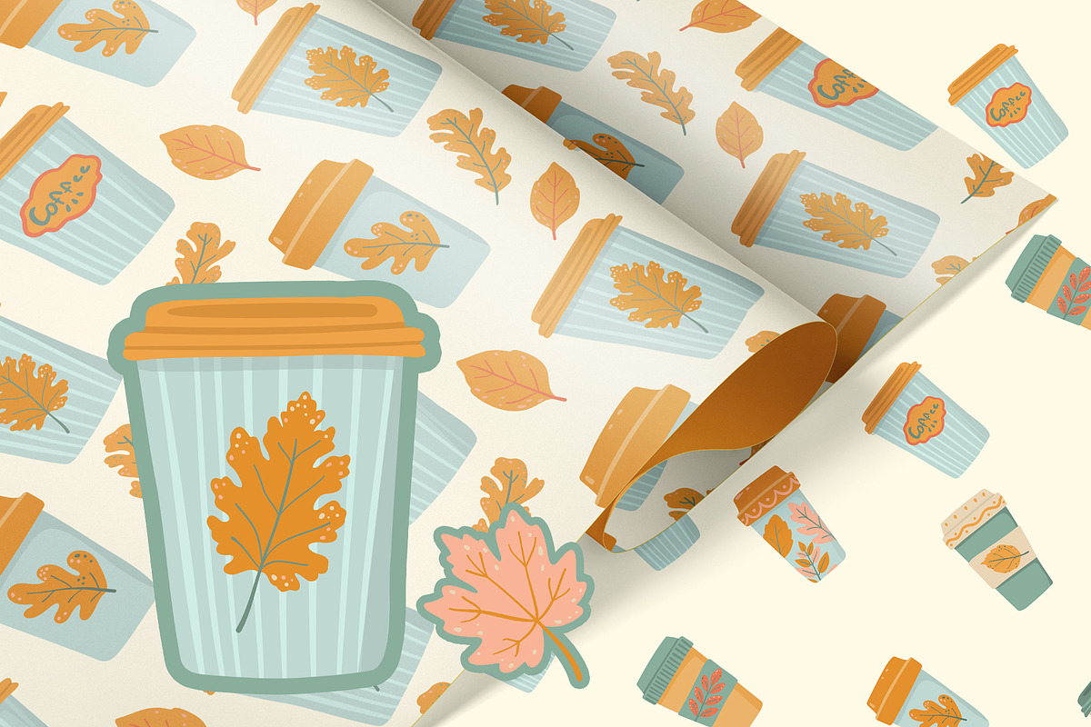 Autumn Coffee patterns & clipart, a Food Illustration by Carpet Tapete Pretzel (Photo 10 of 10)