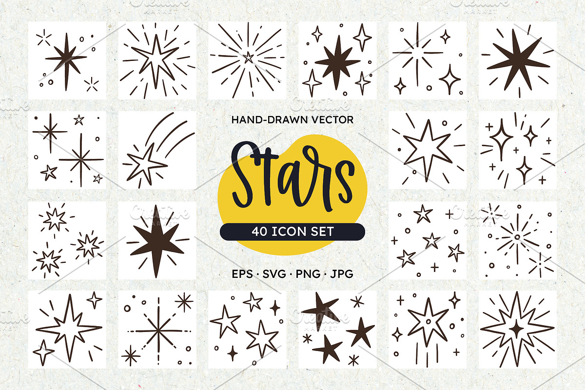 Stars & Sparkle Doodle Icons, an Outline Icon by insemar (Photo 1 of 4)
