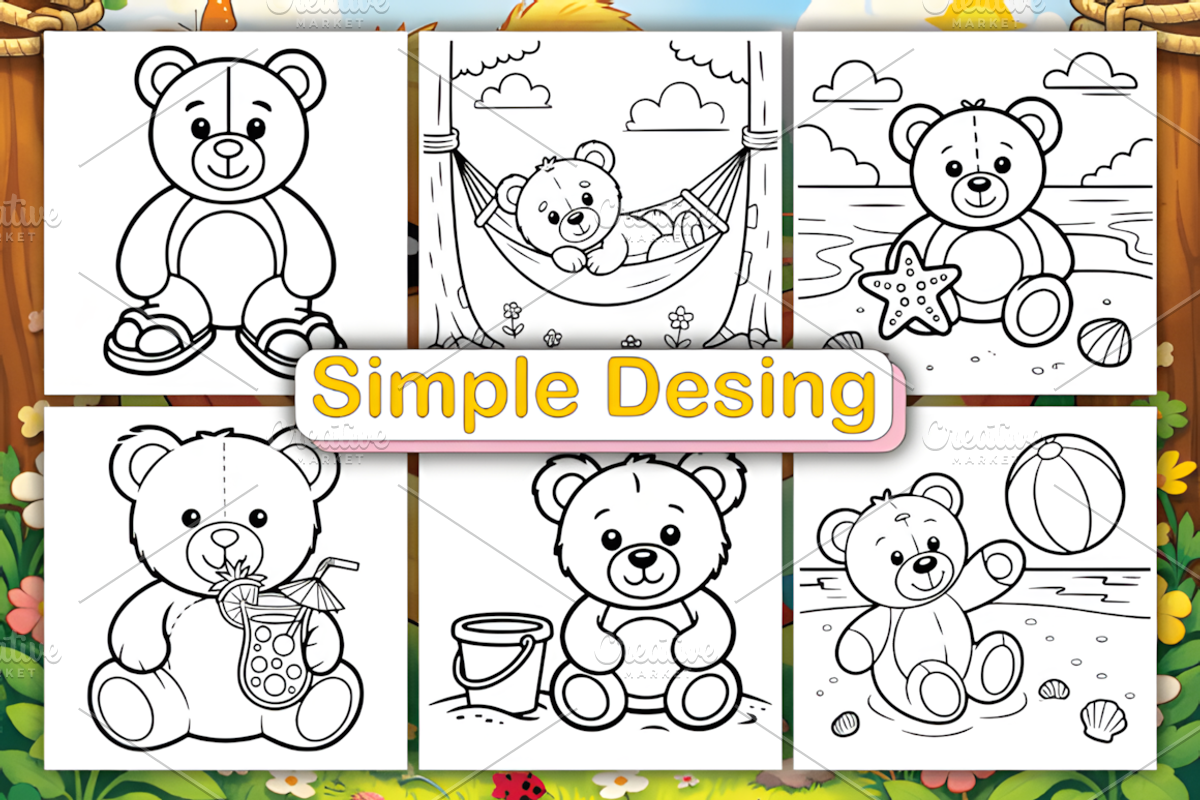 Easy Summer Teddy Bear Coloring Book, an Animal Illustration by Ink Gallery (Photo 2 of 4)