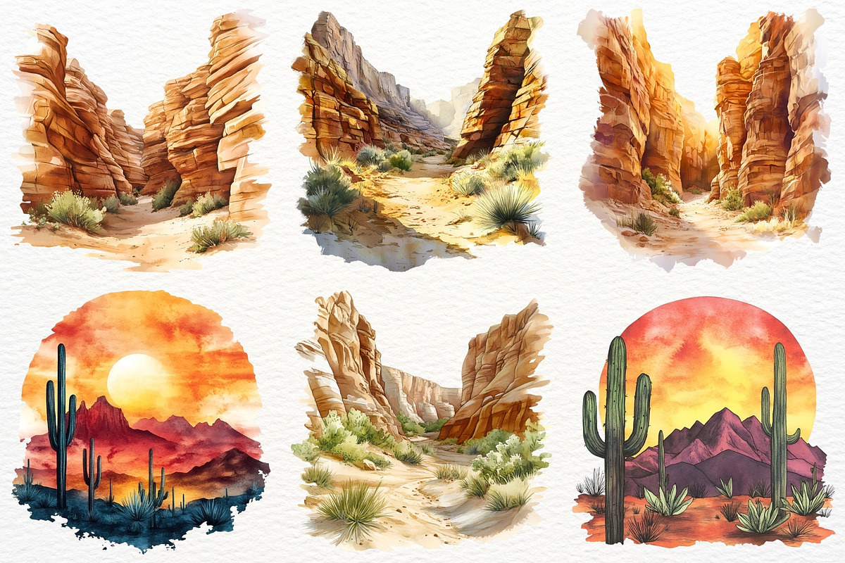 Western Landscape Clipart Cactus PNG, a Decorative Illustration by SugarCloudStudioArt (Photo 4 of 8)