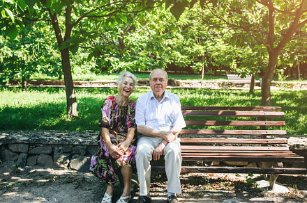 Beautiful old couple on the bench featuring adult, aged, and anniversary