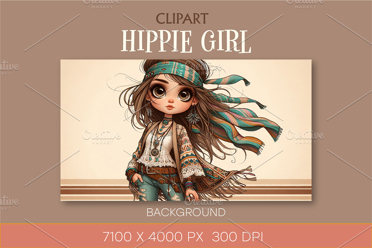Stylish cartoon hippie girl. Clipart, a Person Illustration by KENO Mascots (Photo 3 of 6)