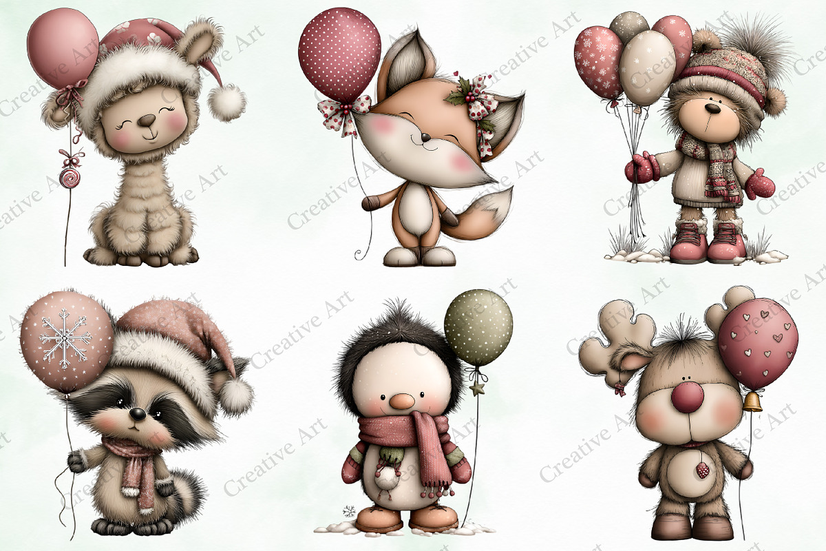 Christmas Animals With Balloon, an Illustration by Creative Art (Photo 5 of 10)