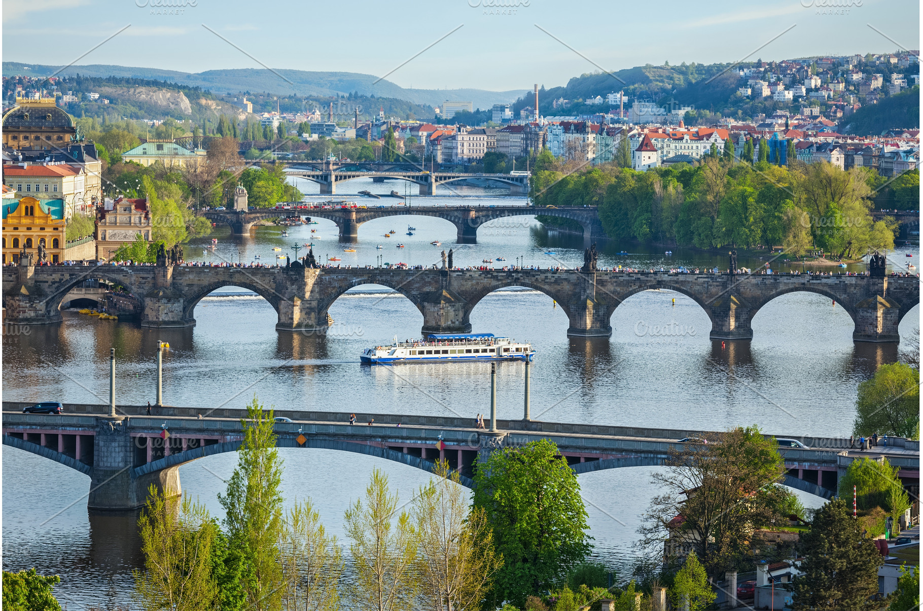 Panoramic view of Prague bridges, an Architecture Photo by f9photos