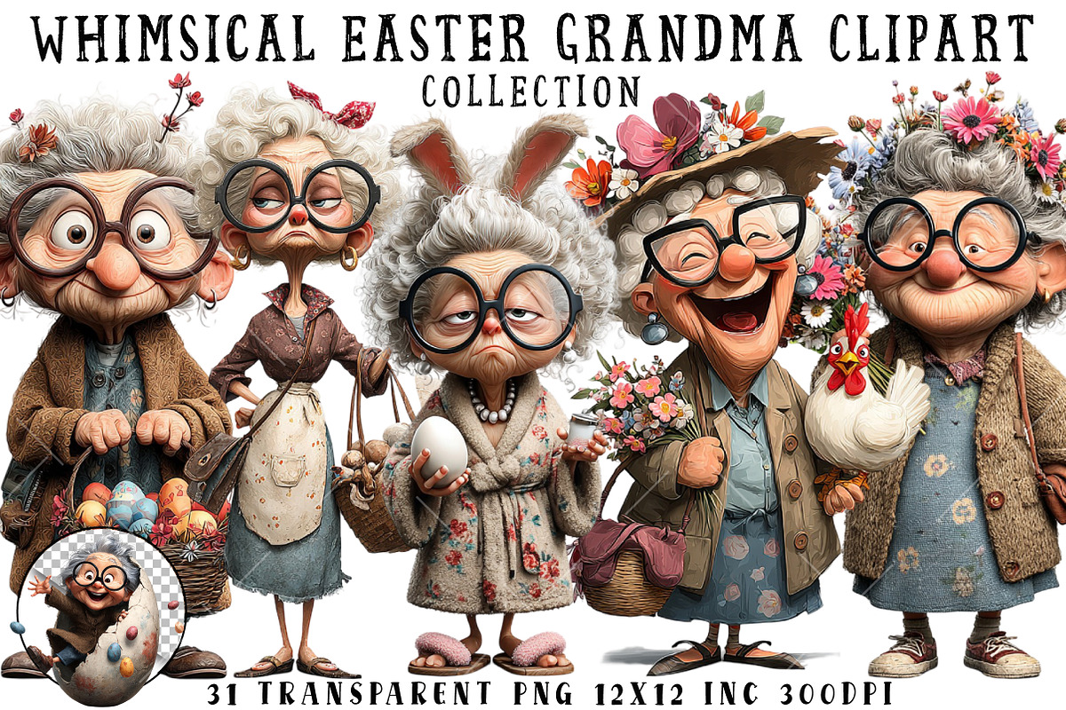 Whimsical Easter Grandma Clipart, an Illustration by OK Design (Photo 1 of 6)