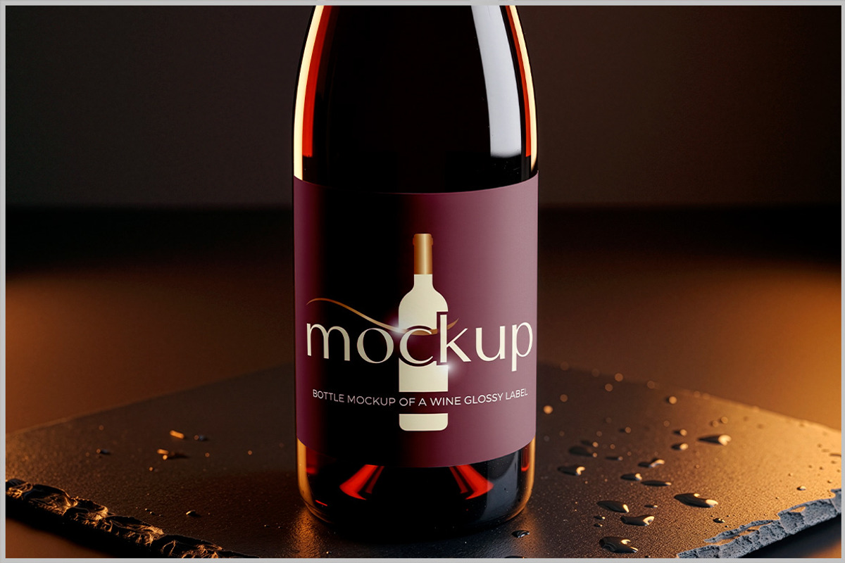 Wine Bottle Label Mockup On Wet PSD, a Packaging Mockup by Bruno's Shop (Photo 2 of 4)