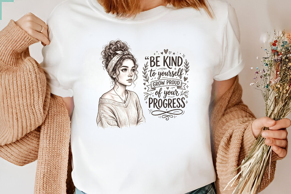 Be Kind to Yourself Messy Bun Girl, a Seasonal Illustration by CraftArtStudio (Photo 3 of 4)