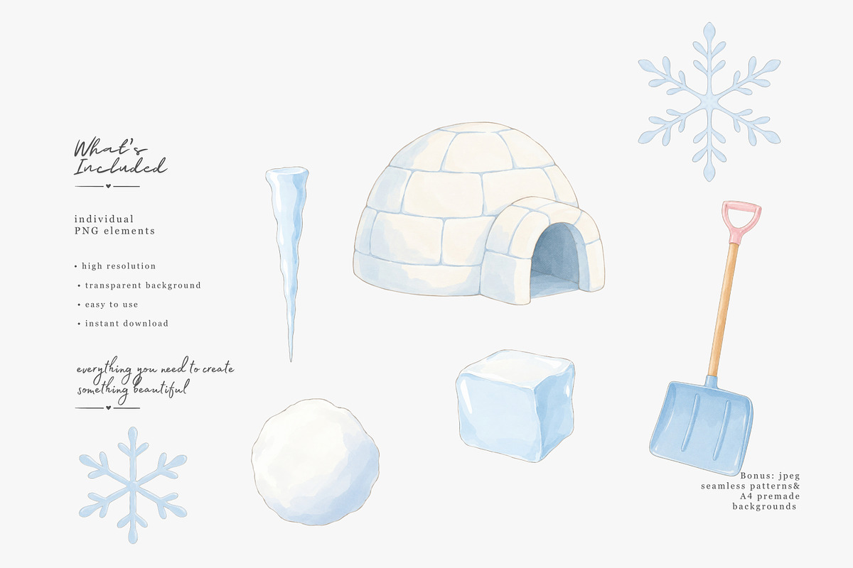 pastel winter watercolor clipart set, a Decorative Illustration by Patishop Art (Photo 4 of 8)