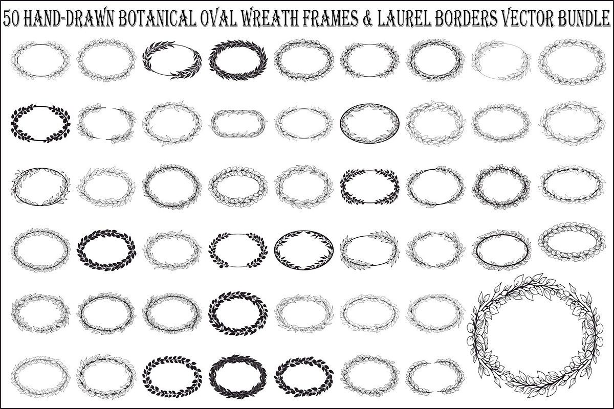 Botanical Oval Wreath Frame Bundle, an Illustration by Designer_Momina (Photo 1 of 51)