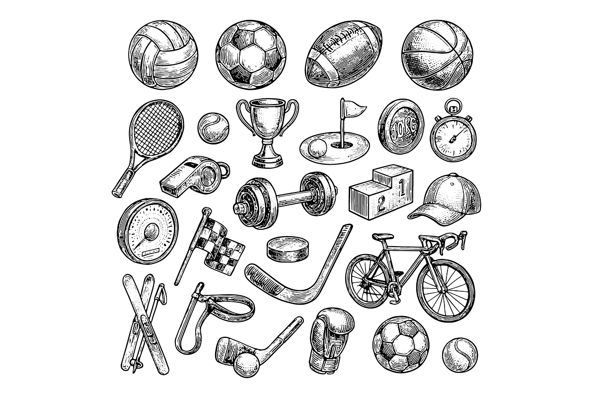 Vintage Sports Icon Set, an Object Graphic by nikagraphic