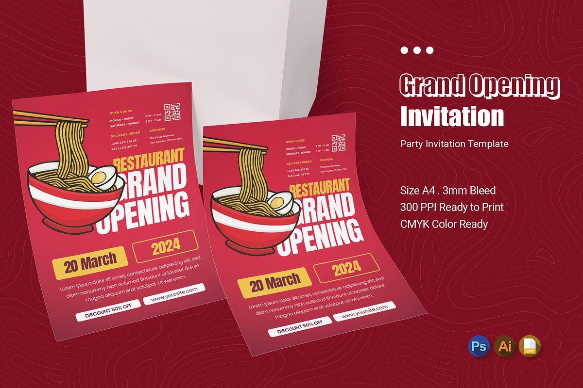 Grand Opening Restaurant Party Invit, an Invitation Template by Esensifiksi.studio (Photo 1 of 2)