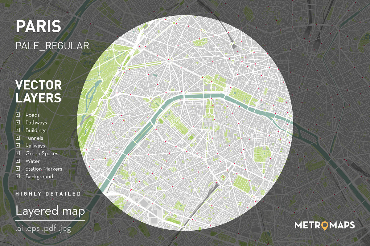 Paris Map (Vector) – Pale Regular, an Object Graphic by MetroMaps (Photo 2 of 3)