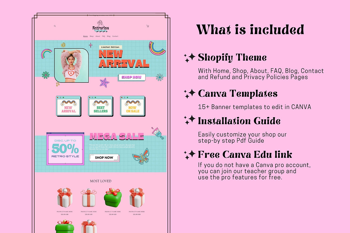 Retro Pink Shopify 2.0 Theme, a Shopify Template by DaisyStudio (Photo 2 of 8)