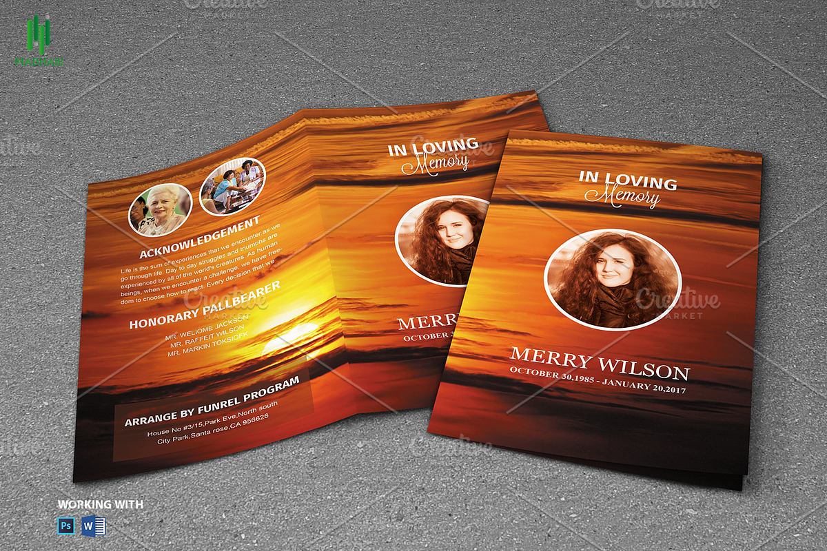 Funeral Program Template Sunset, a Brochure Template by Madhabi Studio