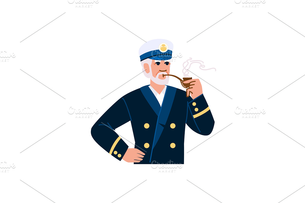 Experienced ship captain smoking, a Transportation Illustration by pikepicture