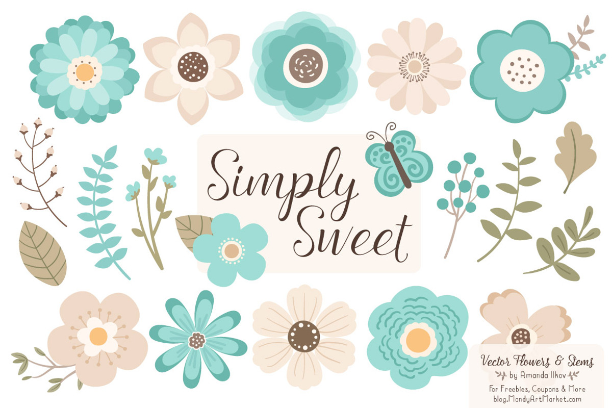 Aqua Vector Flowers Clipart, an Illustration by Amanda Ilkov (Photo 1 of 4)