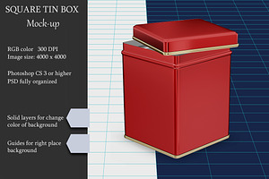 Metallic Square Tin Box Mockup