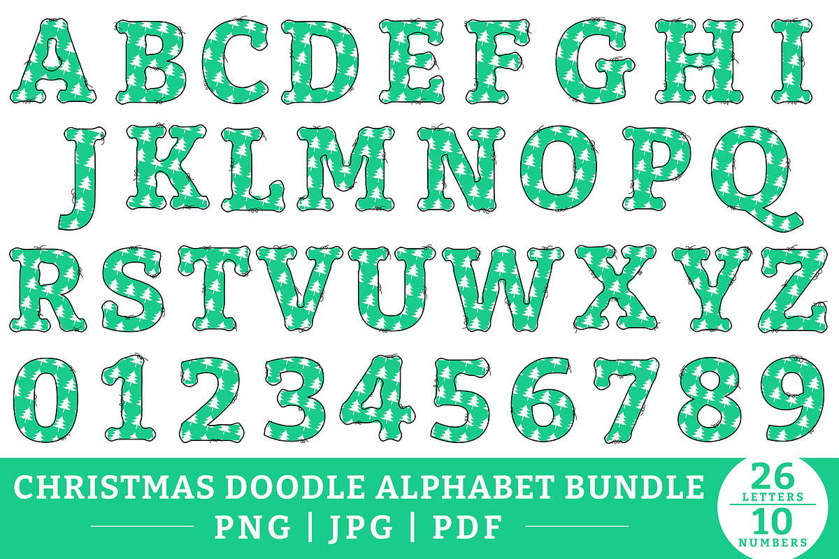 Christmas Doodle Alphabet PNG Bundle, a Graphic by CraftlabSVG (Photo 7 of 13)