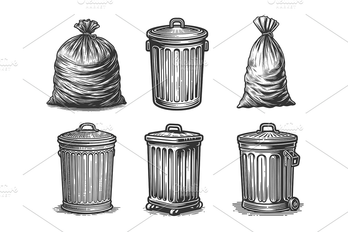 Trash Bags and Garbage Cans set, an Object Illustration by AlexArt