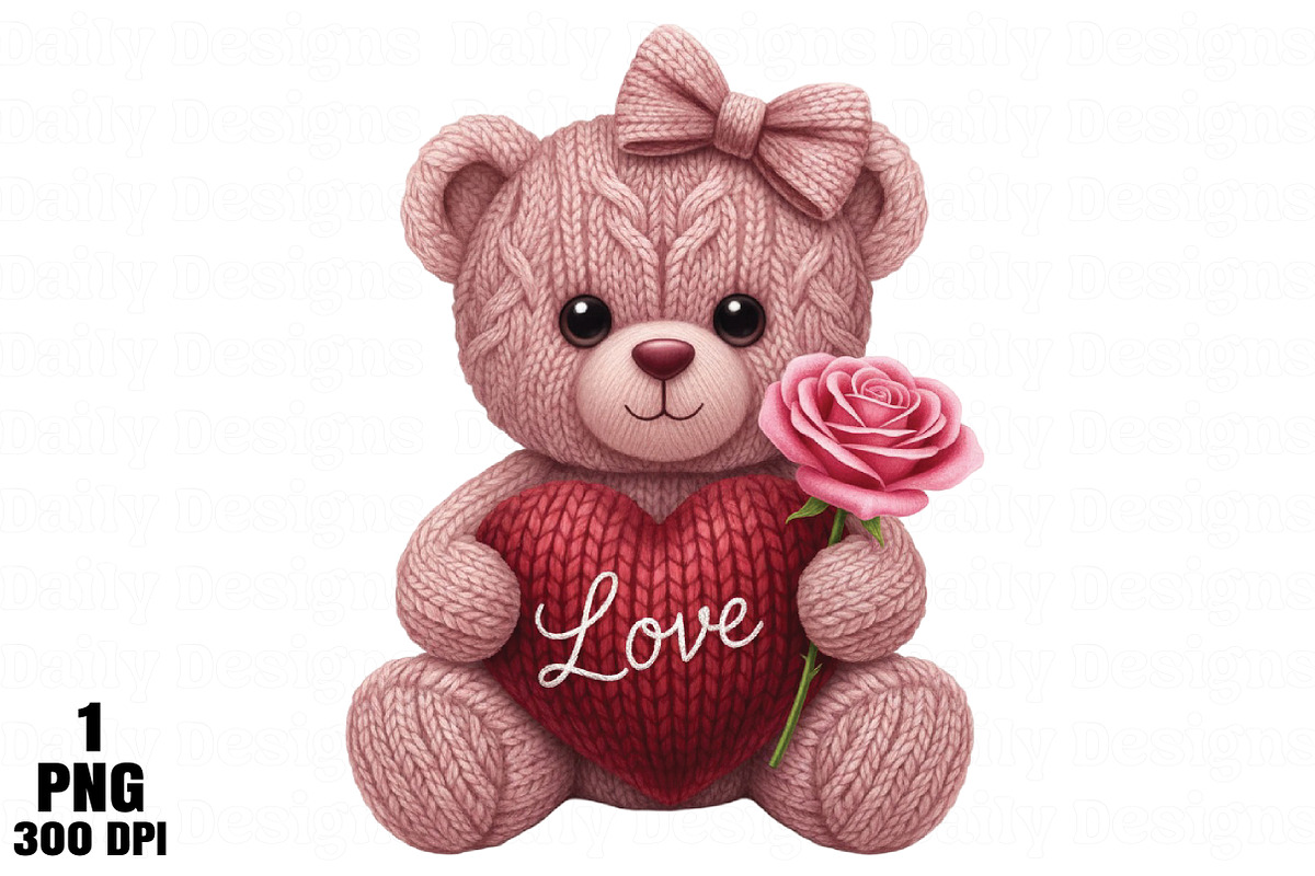 Faux Yarn Valentine Teddy Bear Png, an Illustration by Daily.Designs (Photo 1 of 5)