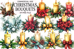 Holiday Candle Bouquets Clipart, an Illustration by Daily.Designs