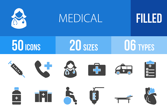 50 Medical Blue Black Icons