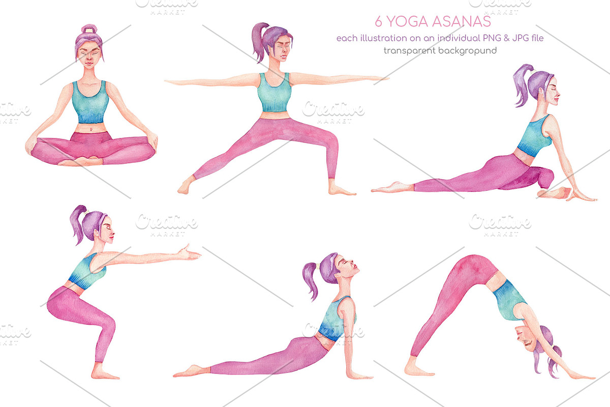 Watercolor Yoga Set, a Healthcare Illustration by Tabiti (Photo 2 of 30)