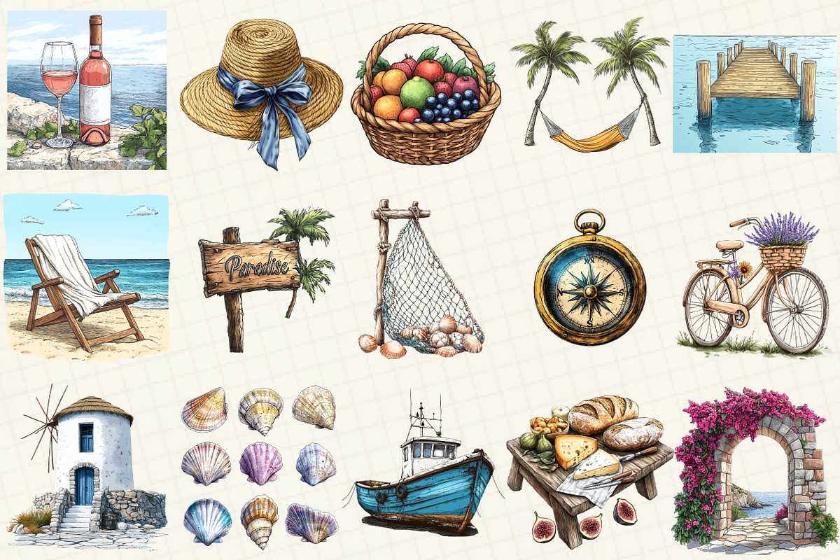 Mediterranean Summer Beach Clipart, an Illustration by OK Design (Photo 3 of 5)
