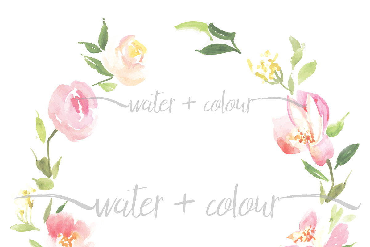 Downloadable watercolor floral wreat, an Illustration by water + colour