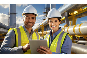 Two construction workers in safety, an Industrial Photo by Igor Tichonow