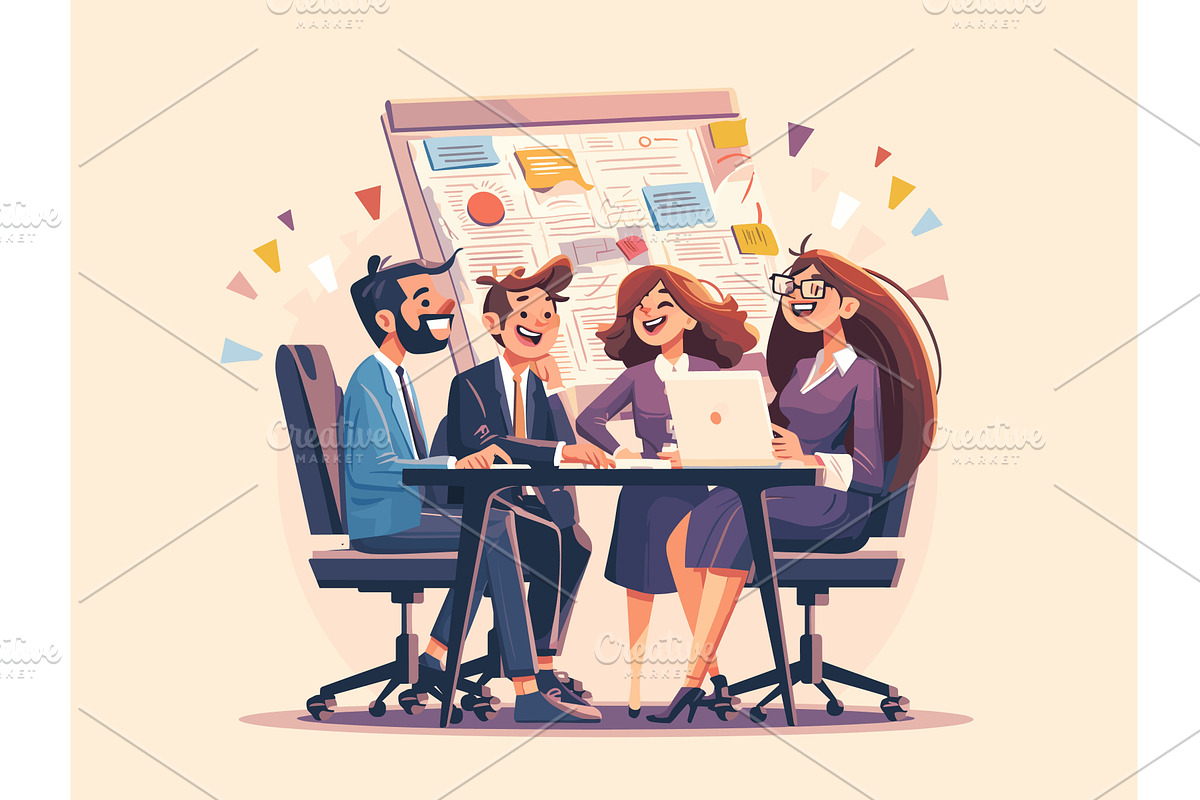 Cartoon coworkers at table. Office, a Person Illustration by Stock-Smart-Start
