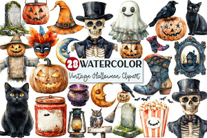 Vintage Halloween Clipart, a Seasonal Illustration by Rose Art