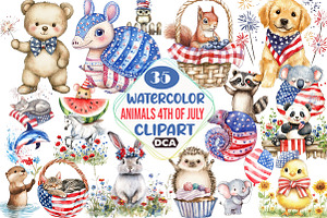 watercolor Animals 4th of July, an Illustration by DreamCafeArt