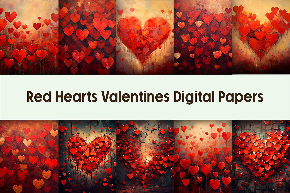 Red Hearts Valentines Digital Papers, a Background Graphic by AdriOP